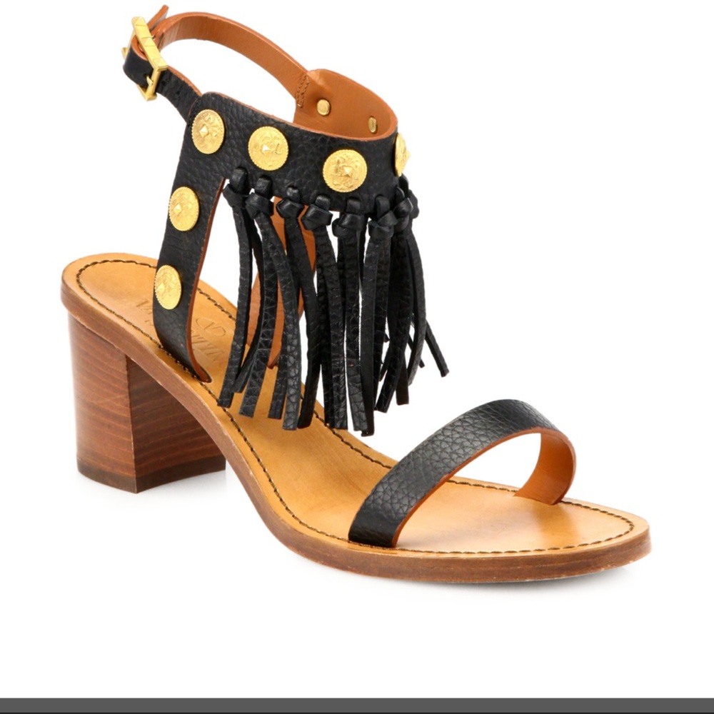 Valentino Garavani Authentic Black and Gold Fringe Sandals